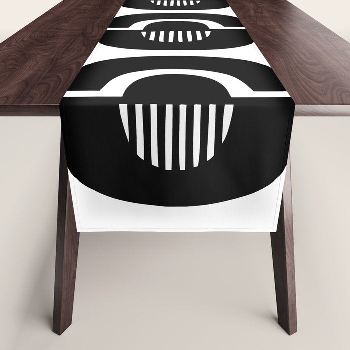 Mid Century Modern Geometric 921 Black and White Table Runner Gallery Image 1