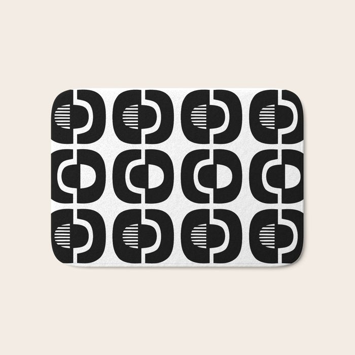 Mid Century Modern Geometric 921 Black and White Bath Mat Gallery Image 1