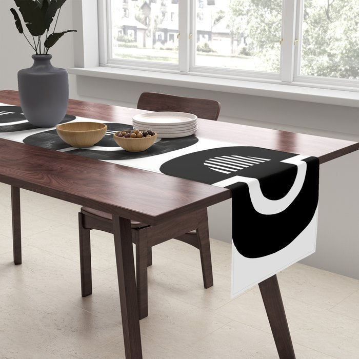 Mid Century Modern Geometric 921 Black and White Table Runner Gallery Image 2