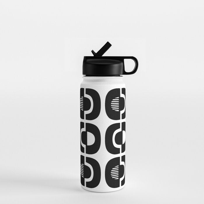Mid Century Modern Geometric 921 Black and White Water Bottle Gallery Image 1