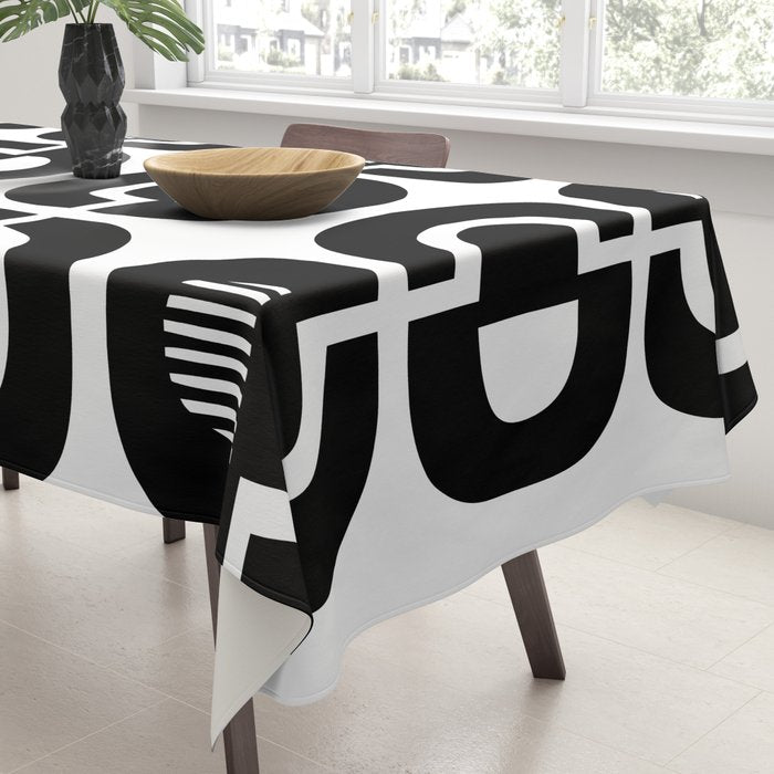 Mid Century Modern Geometric 921 Black and White Tablecloth Gallery Image 3
