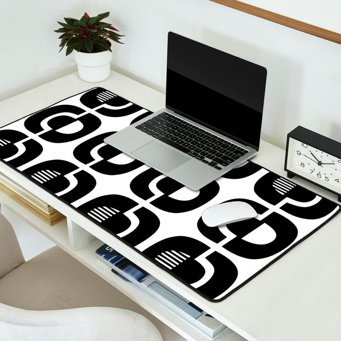 Mid Century Modern Geometric 921 Black and White Desk Mat Gallery Image 2
