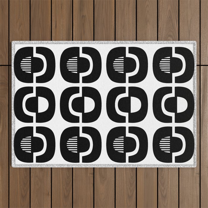 Mid Century Modern Geometric 921 Black and White Outdoor Rug Gallery Image 1