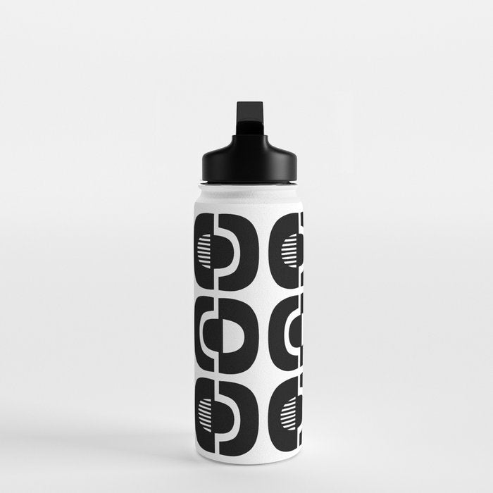 Mid Century Modern Geometric 921 Black and White Water Bottle Gallery Image 3