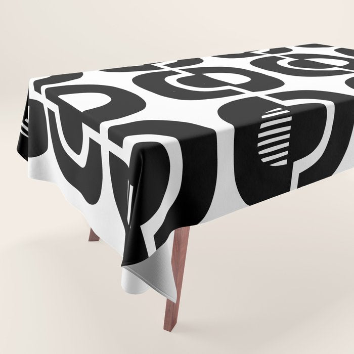Mid Century Modern Geometric 921 Black and White Tablecloth Gallery Image 1