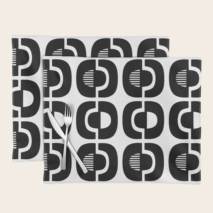 Mid Century Modern Geometric 921 Black and White Placemat Gallery Image 1