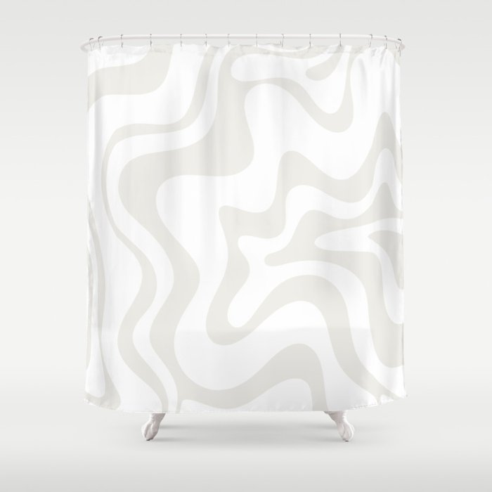 Liquid Swirl Abstract Pattern in Nearly White and Pale Stone Shower Curtain Gallery Image 1