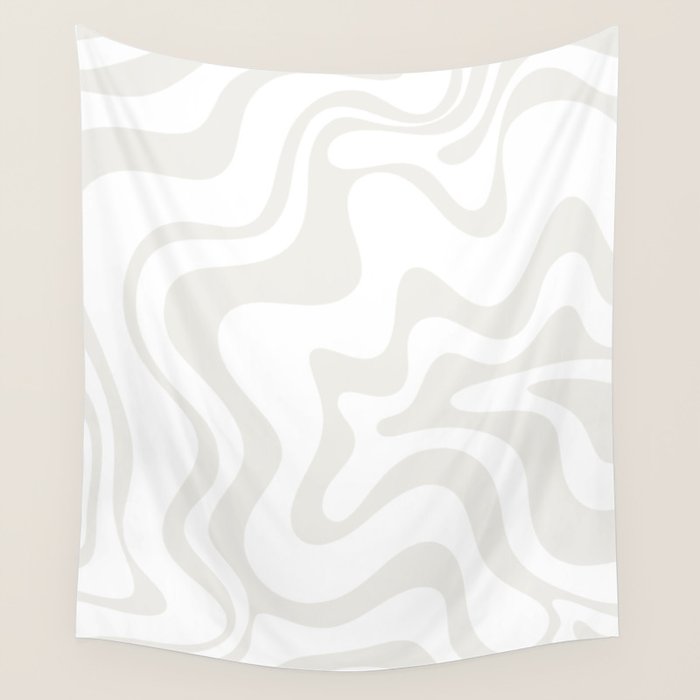 Liquid Swirl Abstract Pattern in Nearly White and Pale Stone Wall Tapestry Gallery Image 4