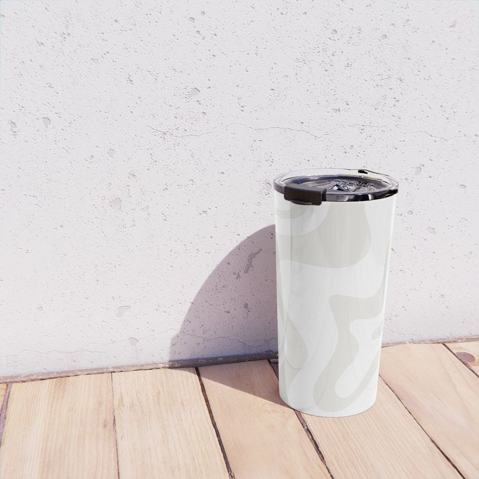 Liquid Swirl Abstract Pattern in Nearly White and Pale Stone Travel Mug Gallery Image 4