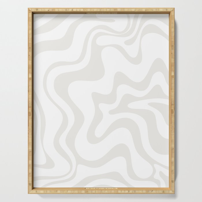 Liquid Swirl Abstract Pattern in Nearly White and Pale Stone Serving Tray Gallery Image 1