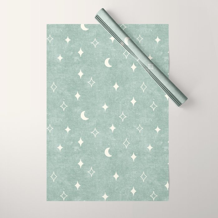 moon and stars - surf blue Wrapping Paper Gallery Image 1