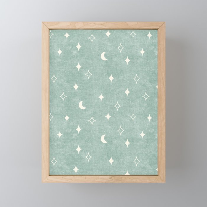moon and stars - surf blue Mini Art Print Gallery Image 1