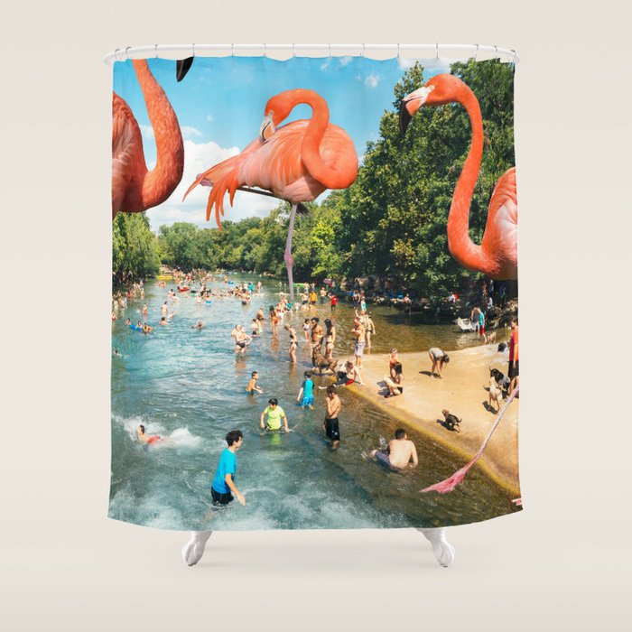 Flamingo Shore Shower Curtain Gallery Image 1