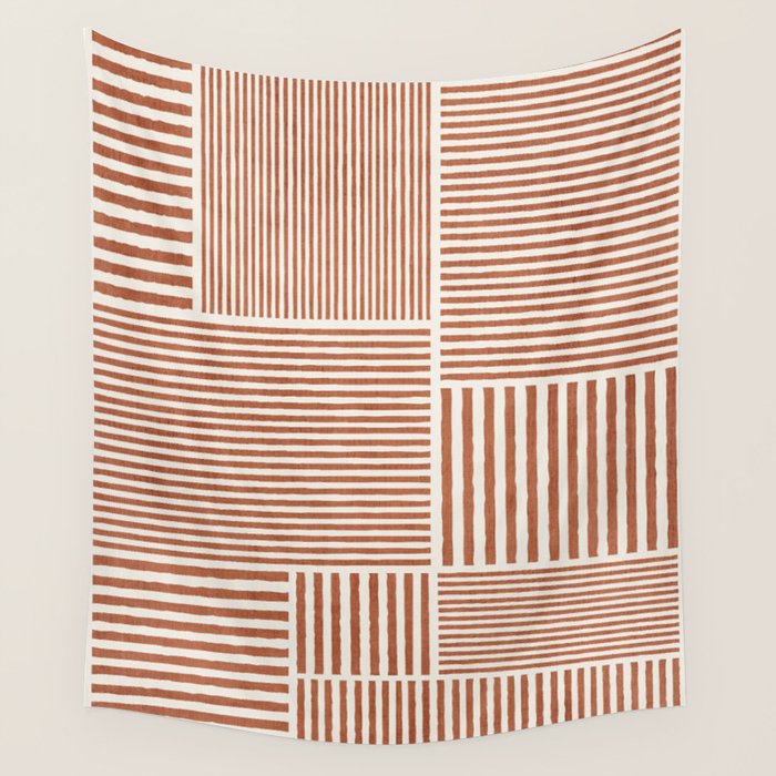 Terracotta Bold Lines Minimalist Geometric Artwork Wall Tapestry Gallery Image 4