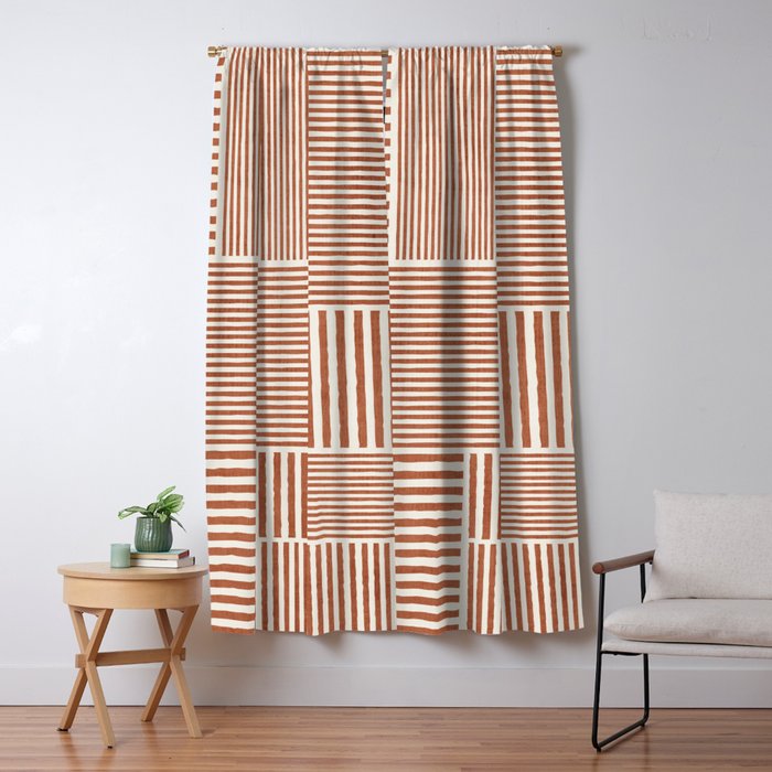 Terracotta Bold Lines Minimalist Geometric Artwork Window Curtain Gallery Image 1