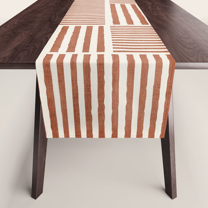 Terracotta Bold Lines Minimalist Geometric Artwork Table Runner Gallery Image 1
