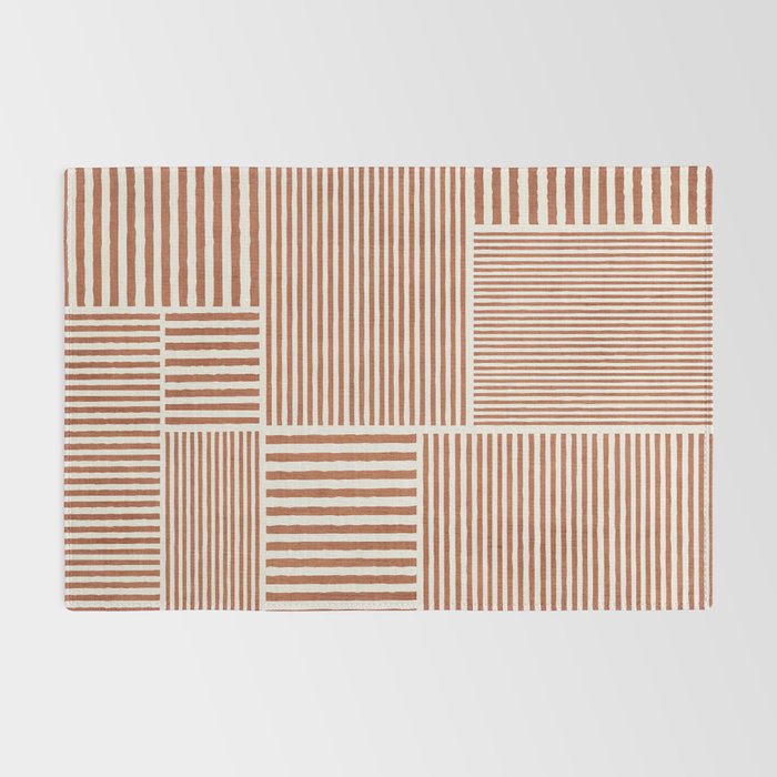 Terracotta Bold Lines Minimalist Geometric Artwork Rug Gallery Image 2