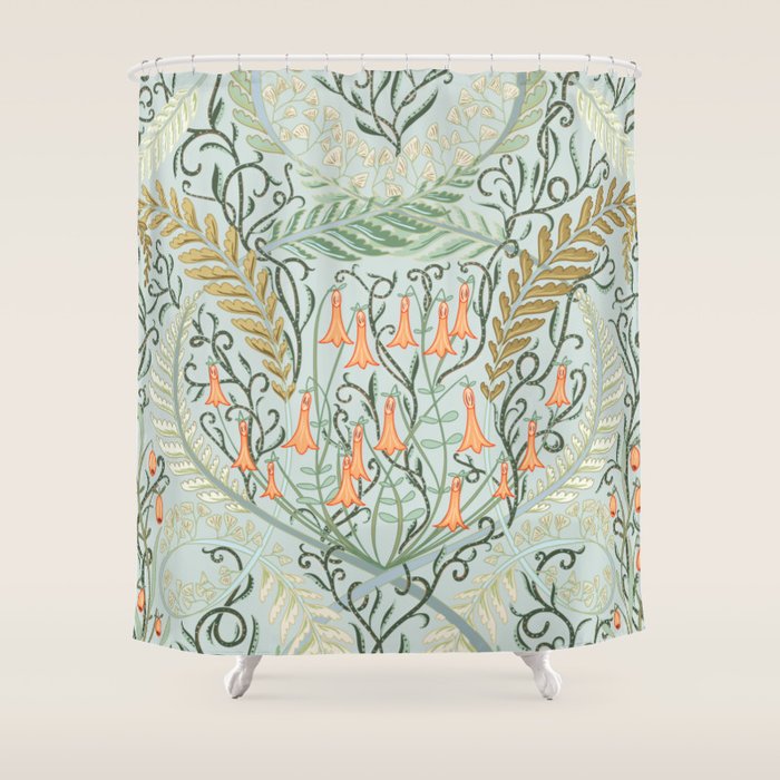 Woodland soil Morris style mint Shower Curtain Gallery Image 1