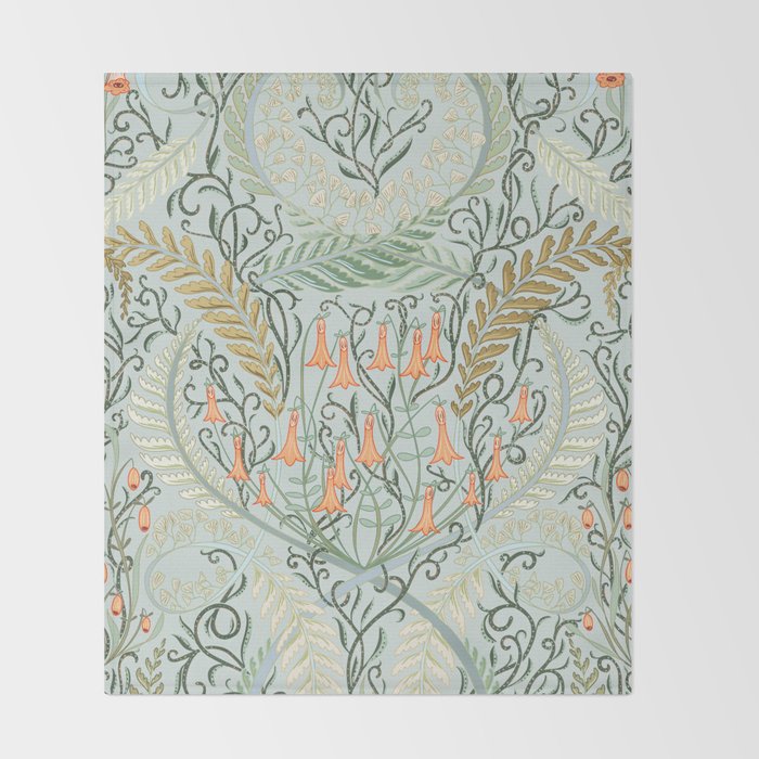 Woodland soil Morris style mint Throw Blanket Gallery Image 2