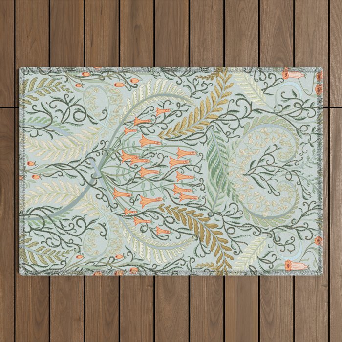 Woodland soil Morris style mint Outdoor Rug Gallery Image 1