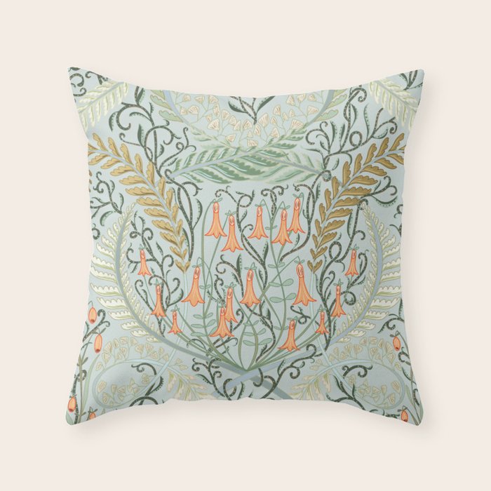 Woodland soil Morris style mint Throw Pillow Gallery Image 6