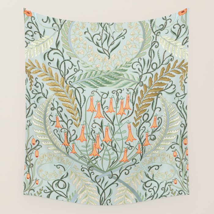 Woodland soil Morris style mint Wall Tapestry Gallery Image 4