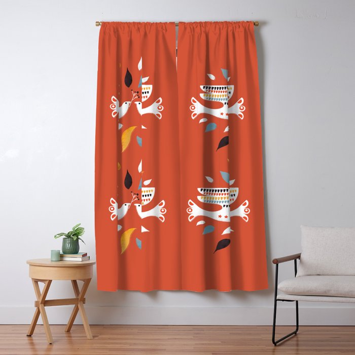 Festive doves - folk illustration Window Curtain Gallery Image 5