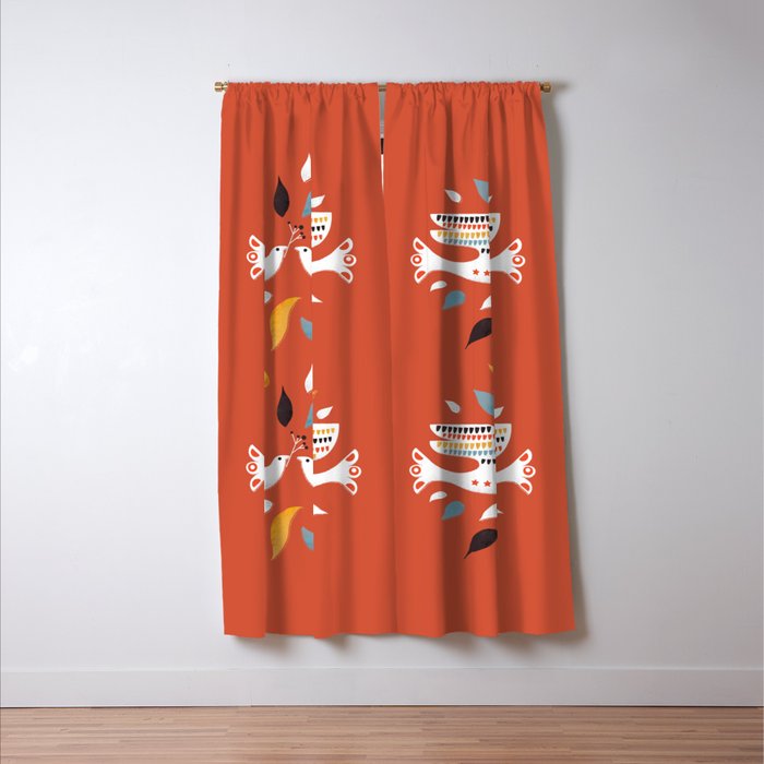 Festive doves - folk illustration Window Curtain Gallery Image 3