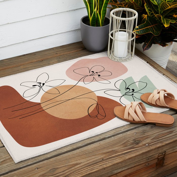 Minimal Abstract Flowers 04 Outdoor Rug Gallery Image 2