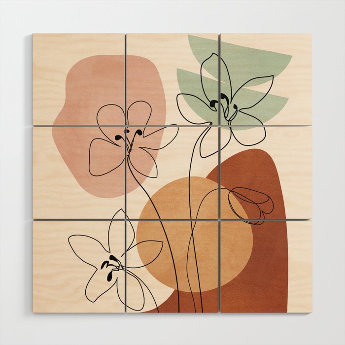 Minimal Abstract Flowers 04 Wood Wall Art Gallery Image 1