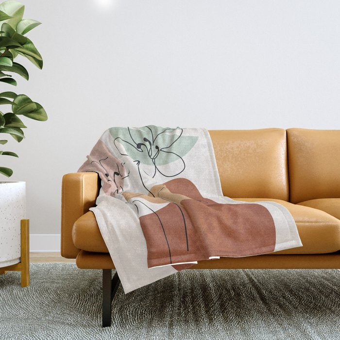 Minimal Abstract Flowers 04 Throw Blanket Gallery Image 1
