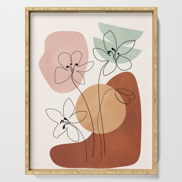 Minimal Abstract Flowers 04 Serving Tray Gallery Image 1