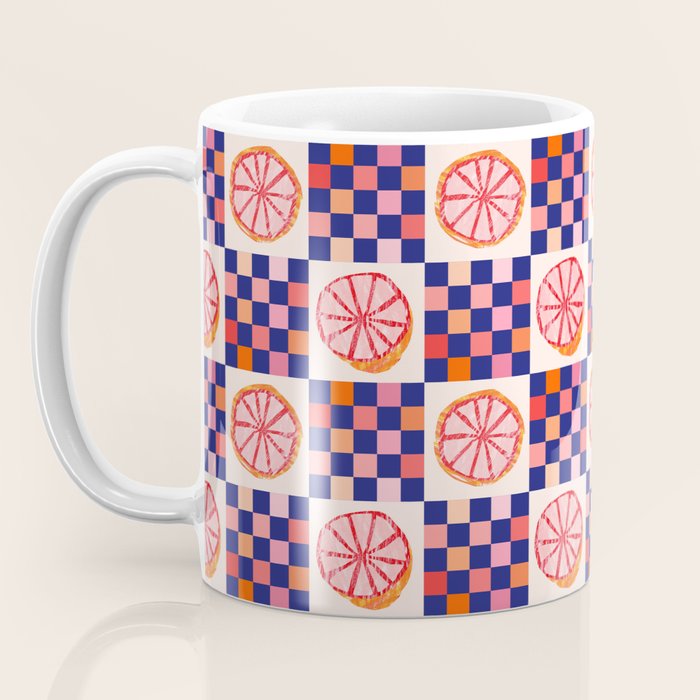 Checkered Sliced Citrus Fruit in Navy & Peachy Pink Coffee Mug Gallery Image 3