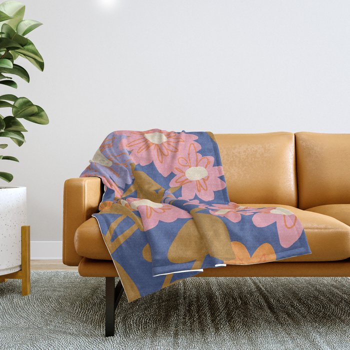 Floral 1970 Throw Blanket Gallery Image 1