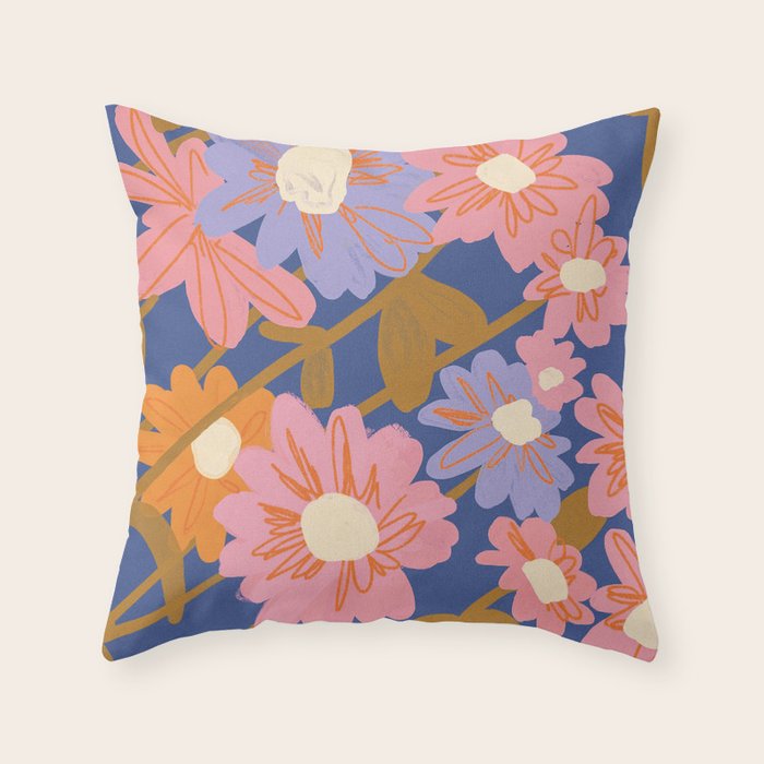 Floral 1970 Throw Pillow Gallery Image 1