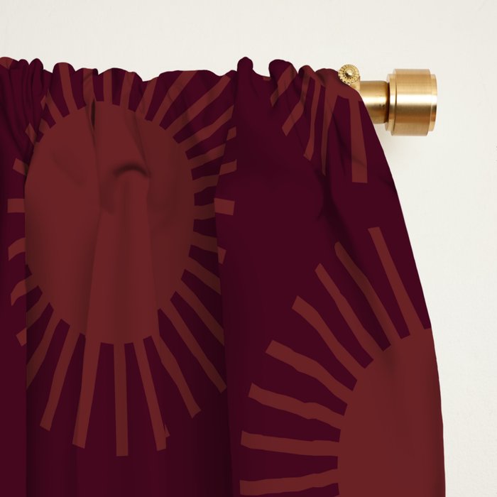 Boho Summer Sun Pattern XIII Dark Maroon Red Window Curtain Gallery Image 2