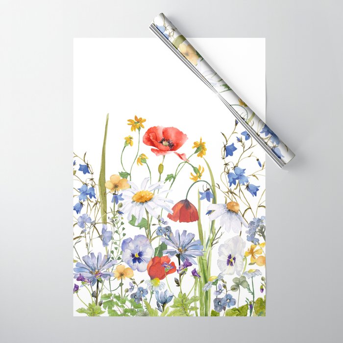 Scandinavian Colorful Midsummer Wildflowers Meadow  Wrapping Paper Gallery Image 1