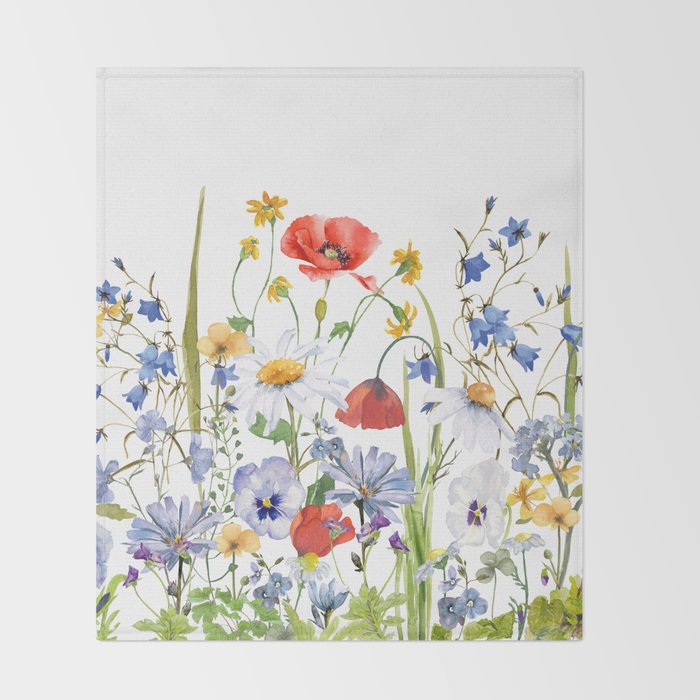 Scandinavian Colorful Midsummer Wildflowers Meadow  Throw Blanket Gallery Image 2