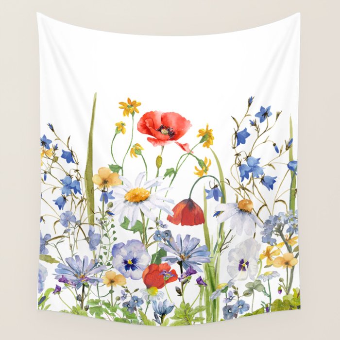 Scandinavian Colorful Midsummer Wildflowers Meadow  Wall Tapestry Gallery Image 4