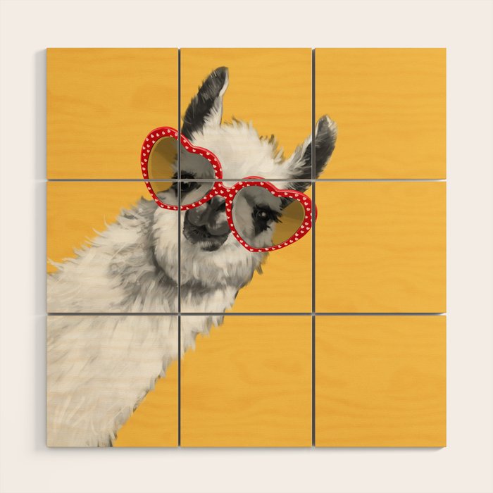 Fashion Hipster Llama with Glasses Wood Wall Art Gallery Image 1