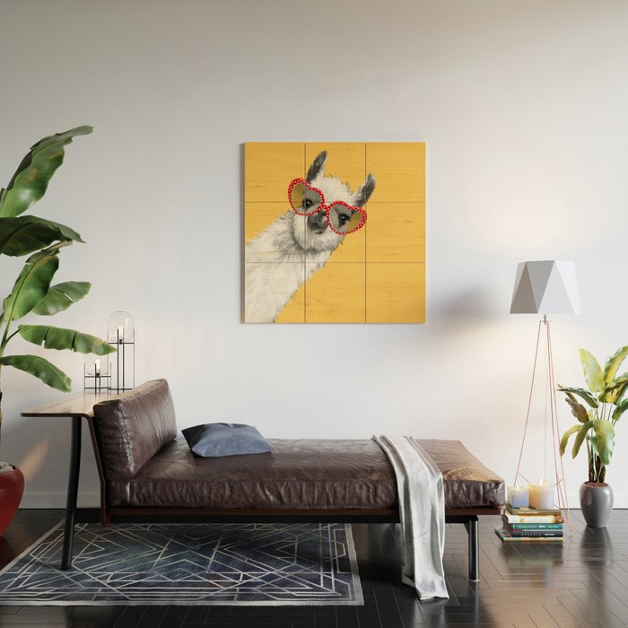 Fashion Hipster Llama with Glasses Wood Wall Art Gallery Image 2