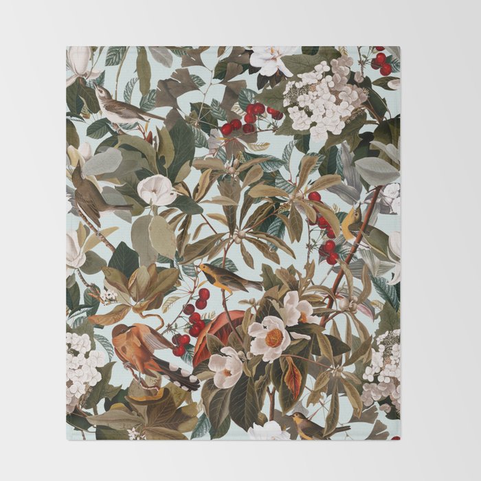 Floral and Birds XXVII Throw Blanket Gallery Image 2