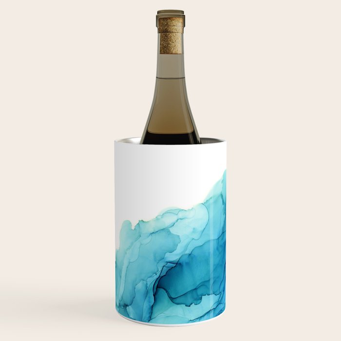 Emerald Sea Waves - Abstract Ombre Flowing Ink Wine Chiller Gallery Image 2