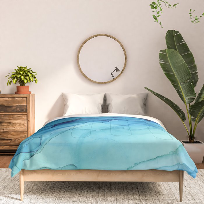 Emerald Sea Waves - Abstract Ombre Flowing Ink Comforter Gallery Image 3