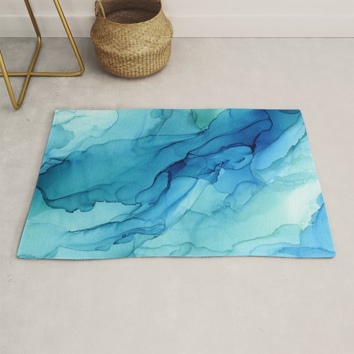 Emerald Sea Waves - Abstract Ombre Flowing Ink Rug Gallery Image 1