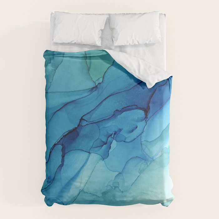 Emerald Sea Waves - Abstract Ombre Flowing Ink Duvet Cover Gallery Image 6