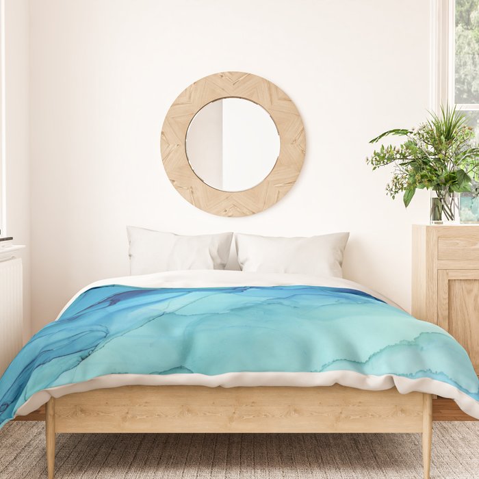 Emerald Sea Waves - Abstract Ombre Flowing Ink Duvet Cover Gallery Image 3