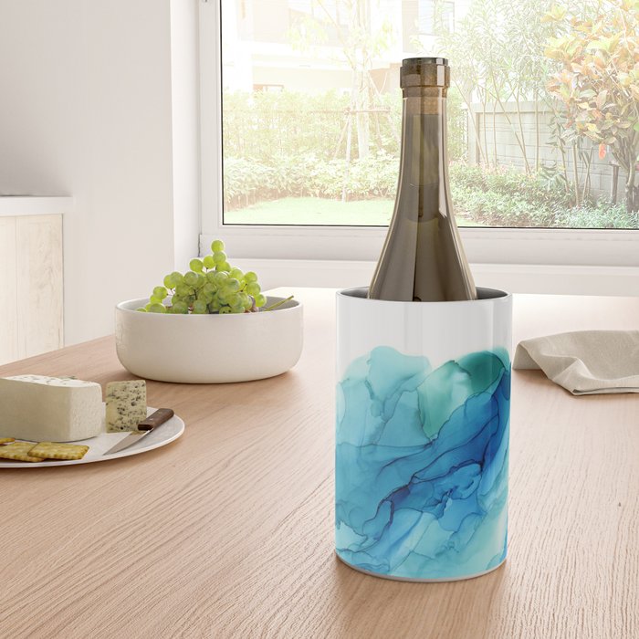 Emerald Sea Waves - Abstract Ombre Flowing Ink Wine Chiller Gallery Image 4