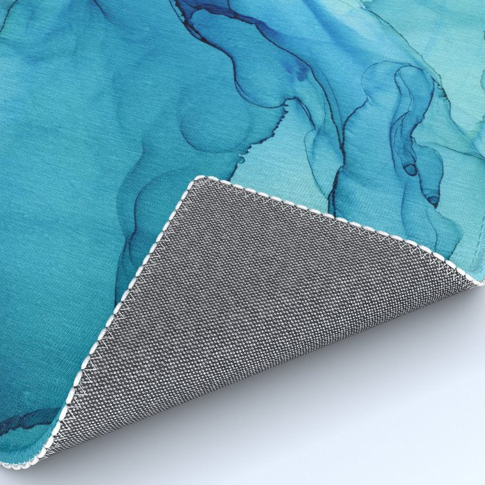 Emerald Sea Waves - Abstract Ombre Flowing Ink Rug Gallery Image 4