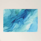 Emerald Sea Waves - Abstract Ombre Flowing Ink Welcome Mat Gallery Image 1